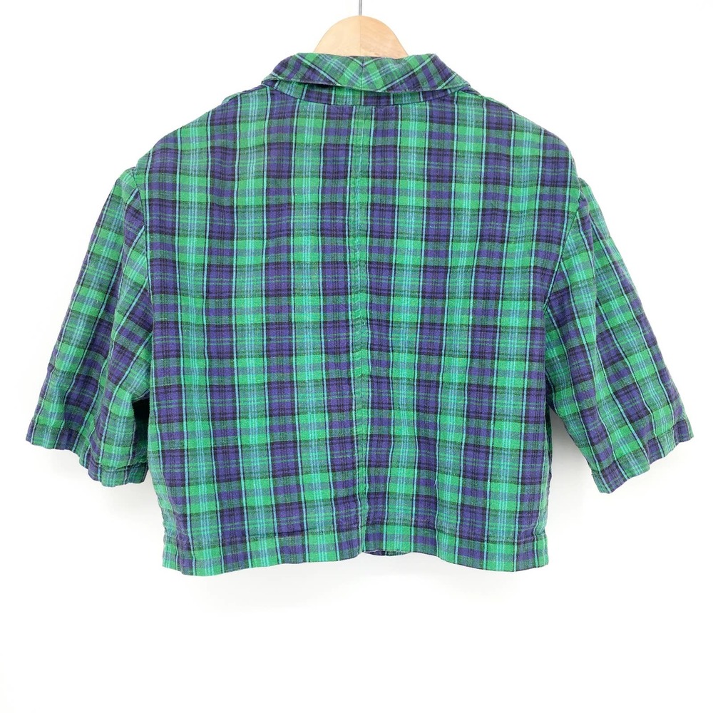 Vintage Justin Allen Plaid Crop Blazer Jacket Retro Boho Indie Blue Green 15/16 - Picture 4 of 8